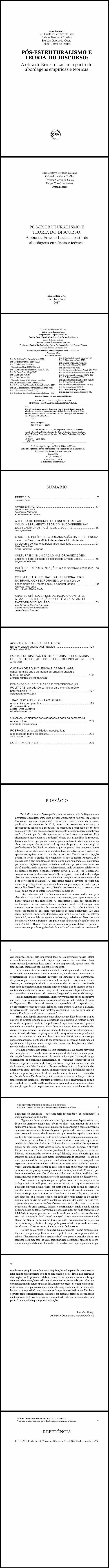 PÓS-ESTRUTURALISMO E TEORIA DO DISCURSO:<br>a obra de Ernesto Laclau a partir de abordagens empíricas e teóricas